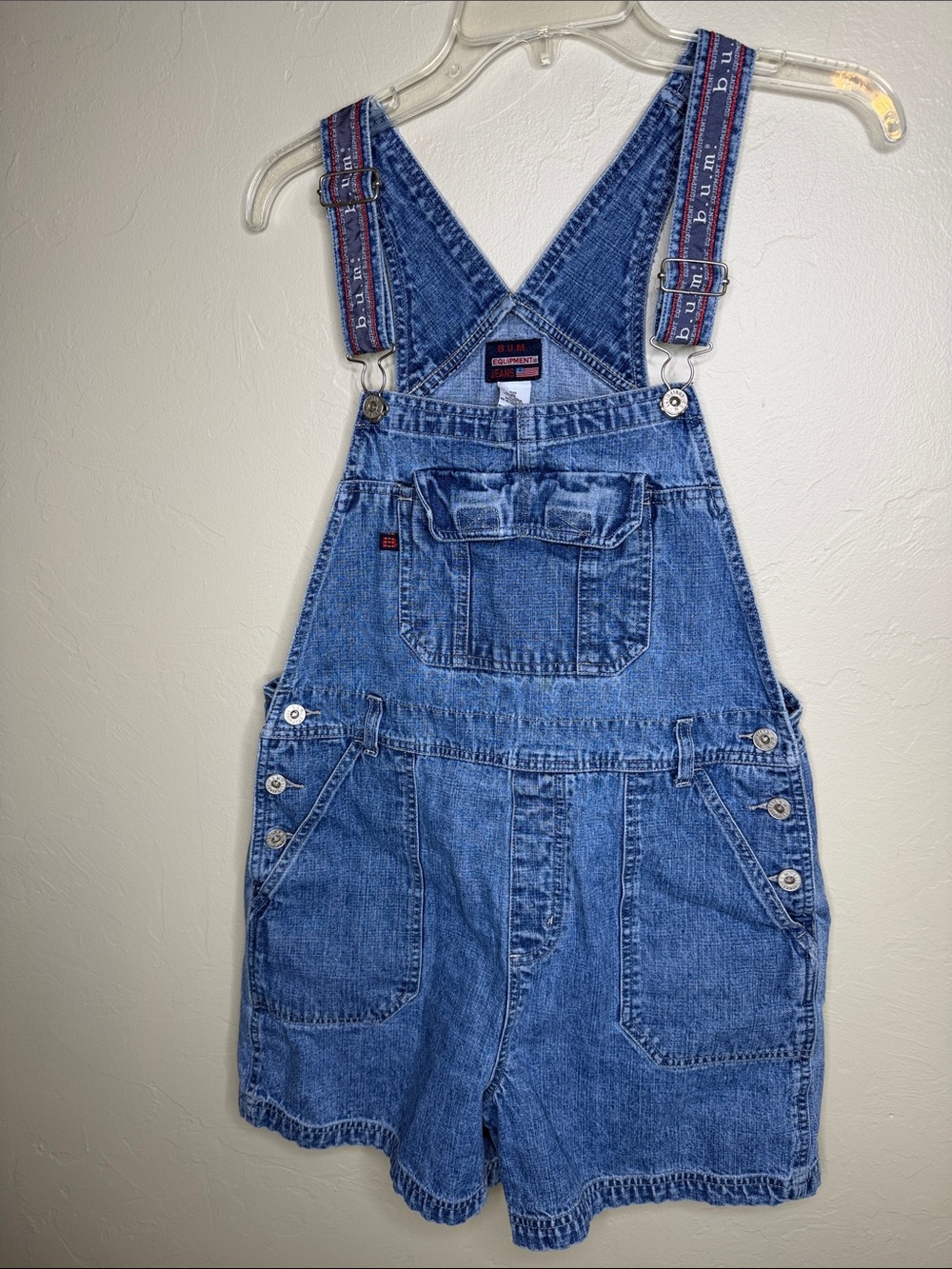 Vintage B.U.M. Equipment Denim Short Overalls with Contrast Straps